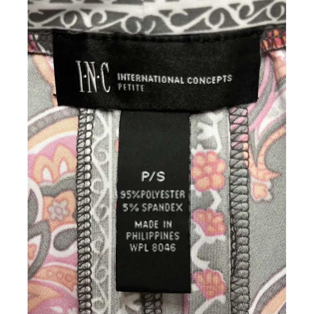 INC Skirt PS Pink Paisley Gray Coral Midi Rhinestone Sharkbite‎ Hem Stretch Boho